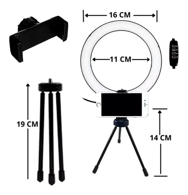 Iluminador Ring Light 6 Polegadas Com Suporte P/ Celular - Imagem 9
