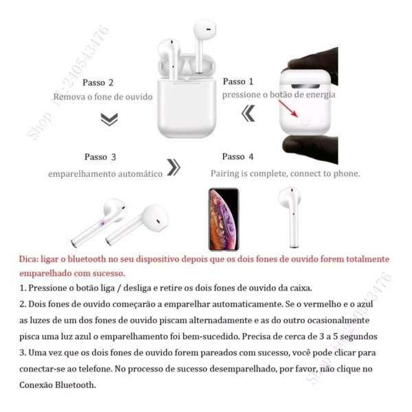 Fone De Ouvido Bluetooth I12 Tws Sem Fio Touch Recarregável - Imagem 8