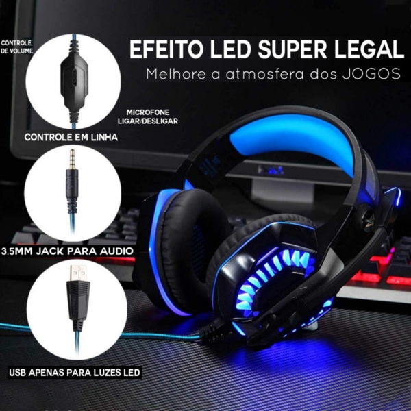 Headset Gamer Knup Kp-491 Com Led Microfone - Imagem 3
