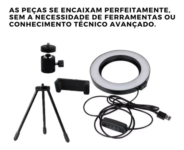 Iluminador Ring Light 6 Polegadas Com Suporte P/ Celular - Imagem 5