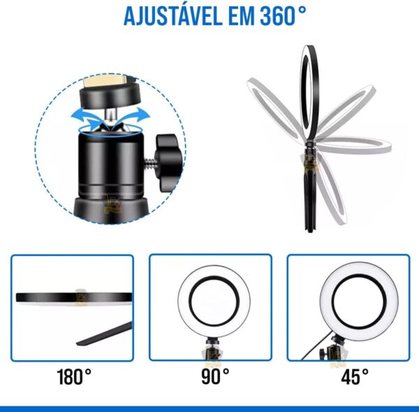 Ring Light De Mesa Iluminador De Led Tripé 6 Polegadas 16cm - Imagem 4