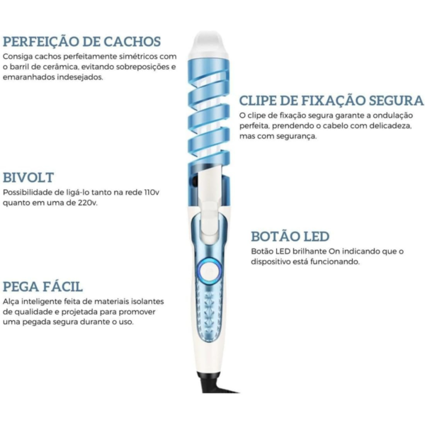 Cacheador Modelador Cabelo Cachos Ondulador Espiral Bivolt - Imagem 5
