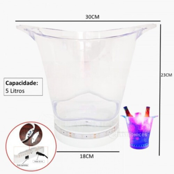 Balde Caixa de Som Para Gelo Em Acrílico Com Bluethooth e Led - Imagem 6