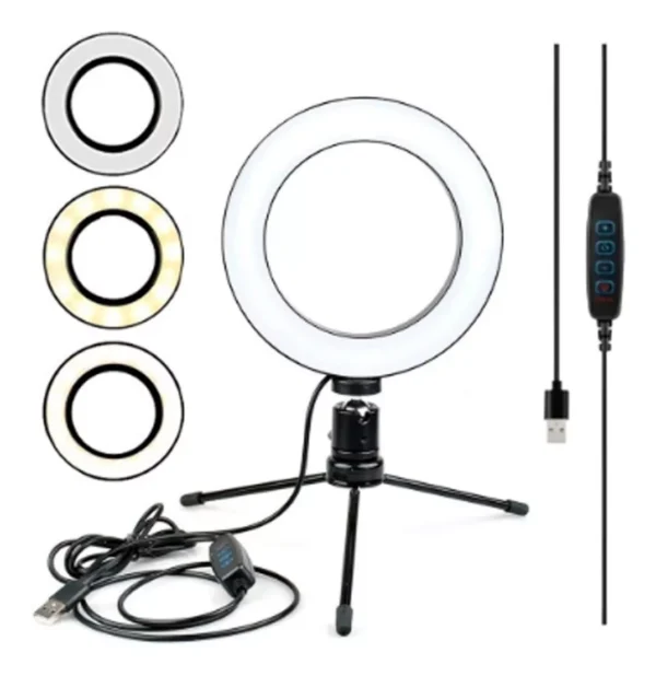 Ring Light De Mesa Iluminador De Led Tripé 6 Polegadas 16cm - Imagem 7