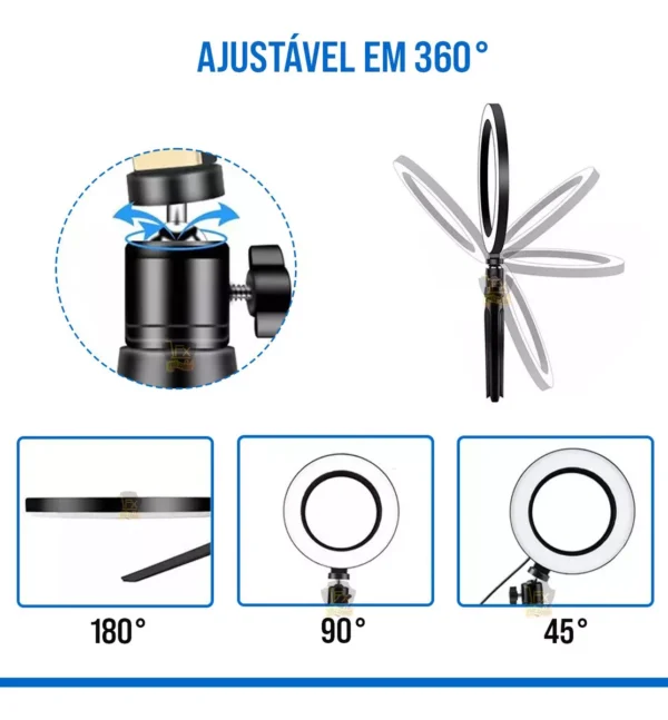Iluminador Ring Light 6 Polegadas Com Suporte P/ Celular - Imagem 8